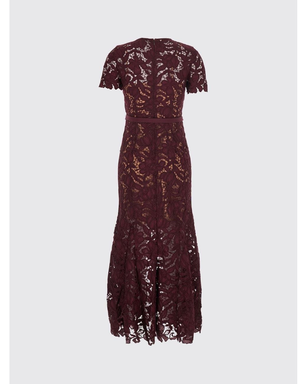 Self-Portrait Purple A-Line Short-Sleeved Lace Mini Dress With Belt
