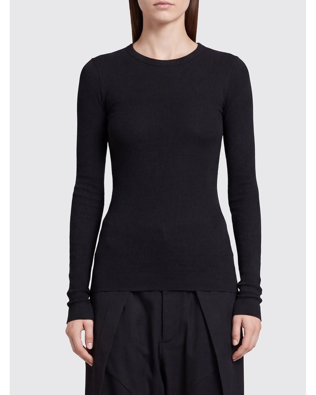 Rick Owens Black Long-Sleeved Slim Fit Cotton T-Shirt