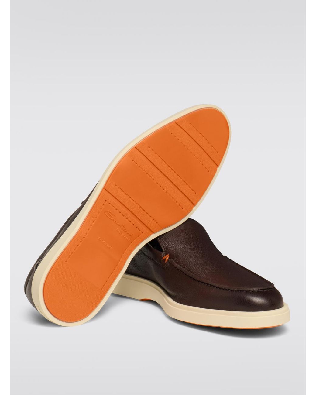 Santoni Brown Grain Leather Loafers for men