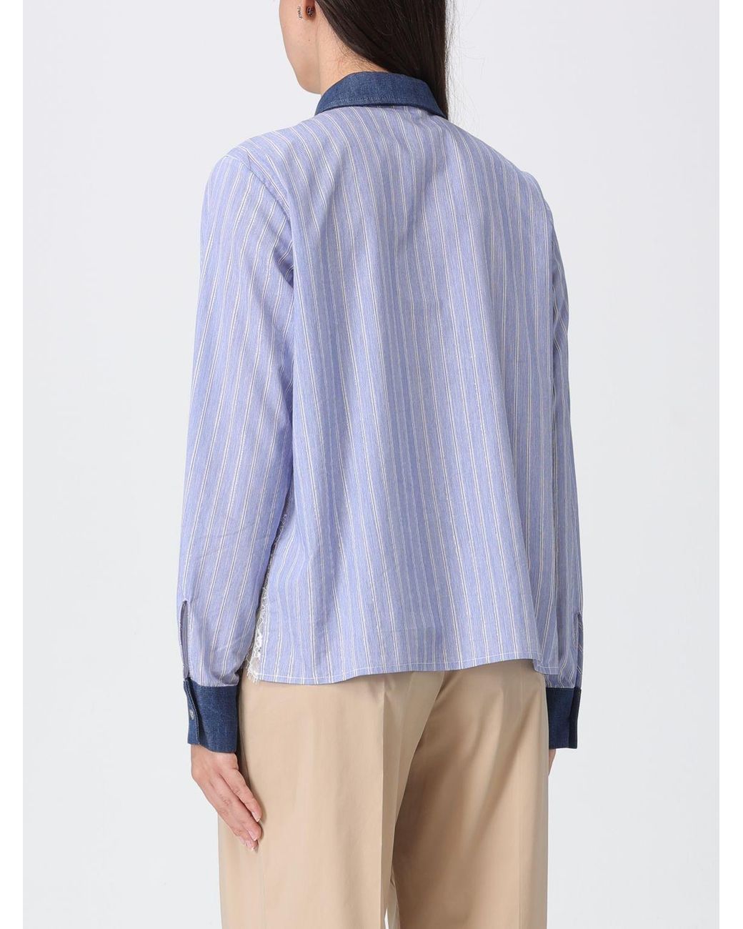 Liu Jo Blue Cotton Blend Shirt With Lace Inserts