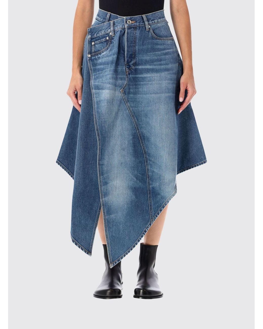 J.W. Anderson Blue High-Waisted Asymmetrical Denim Midi Skirt
