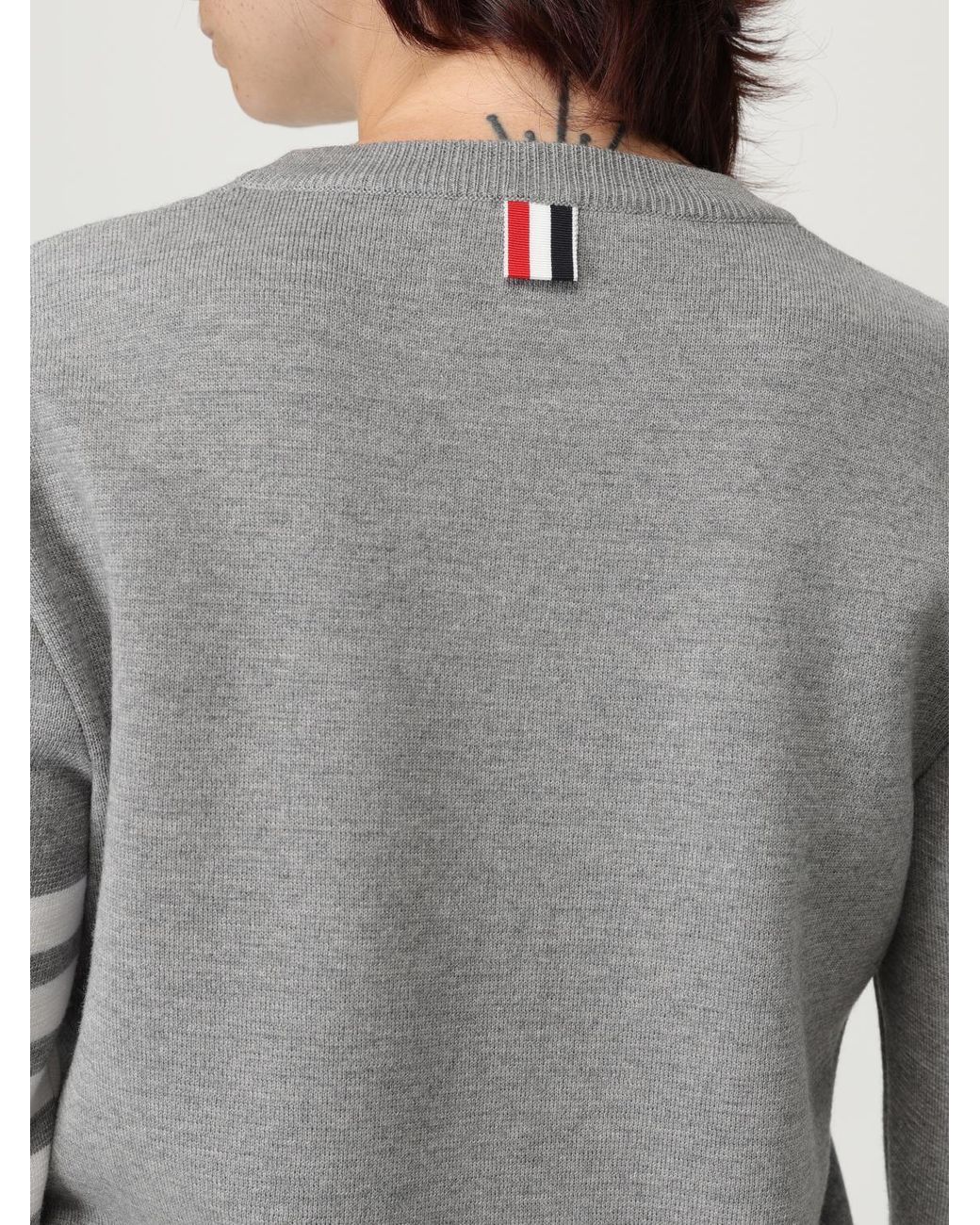 Thom Browne Gray Woll-Rundhalspullover Mit 4-Bar-Streifen