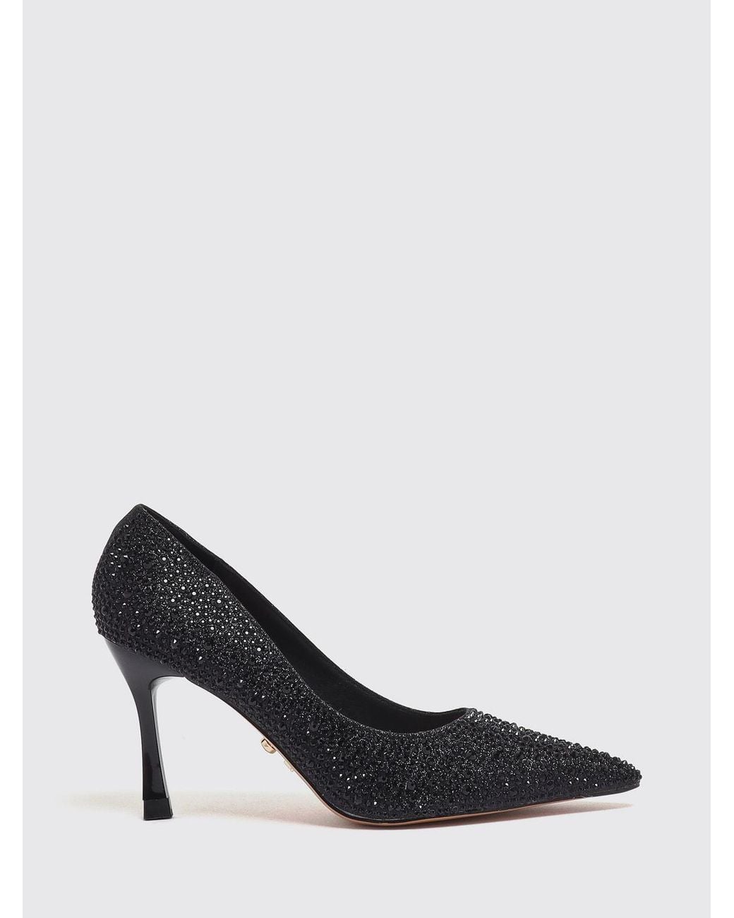 Twentyfourhaitch Black Rhinestone-Embellished Crystal Mesh High-Heeled Pumps