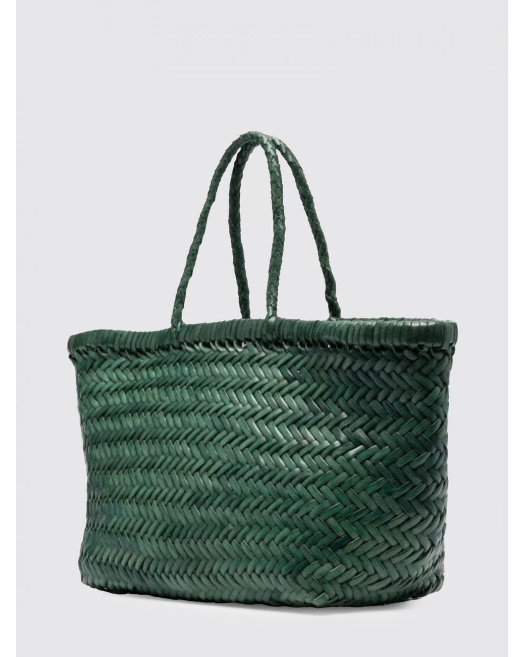 Dragon Diffusion Green Triplo Salto Woven Leather Handbag With Double Handle