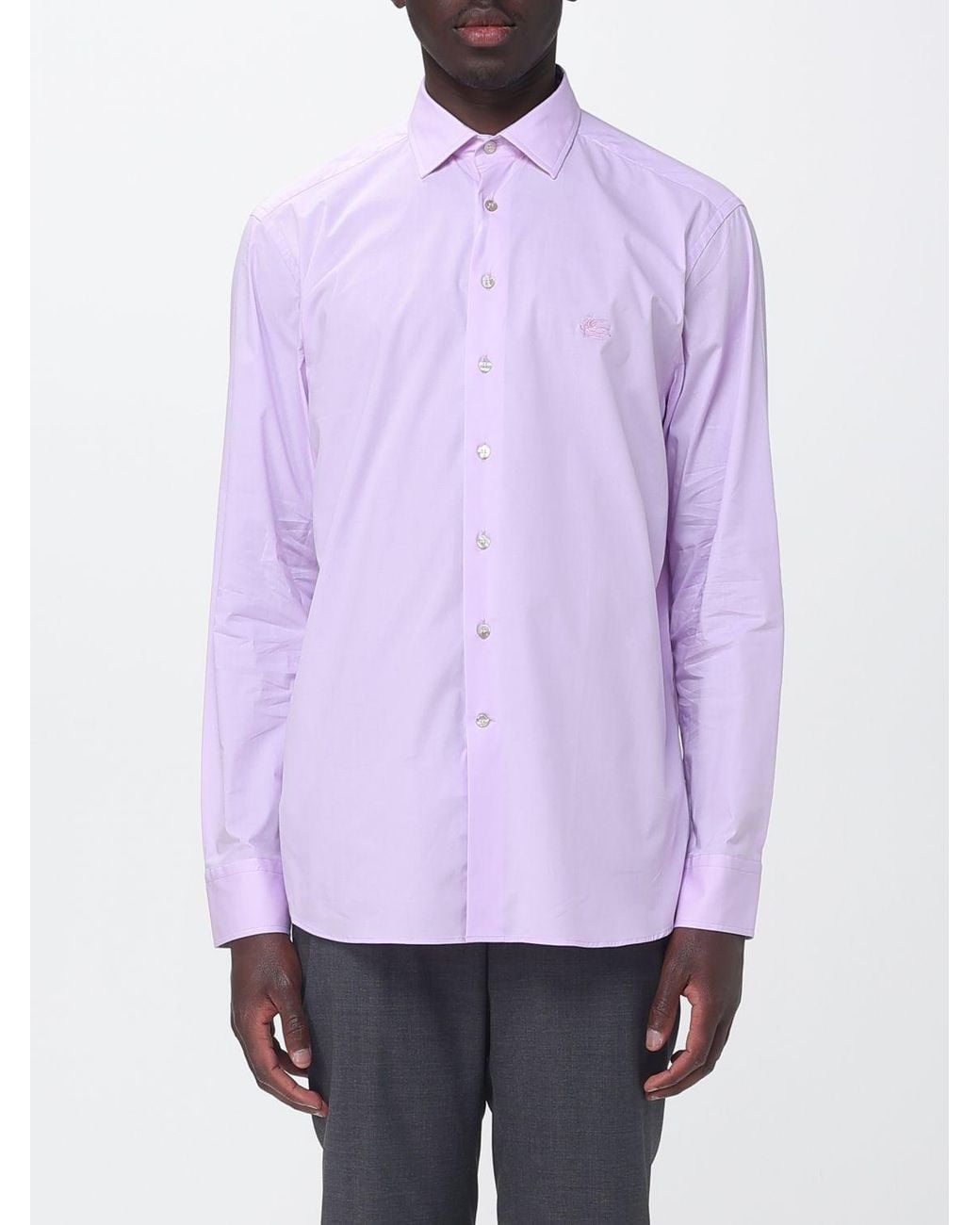Etro Purple Classic Stretch Cotton Shirt for men