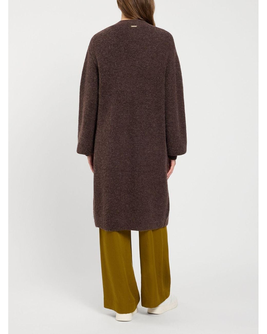Twinset Brown Long Wool Blend Cardigan With Balloon Sleeves