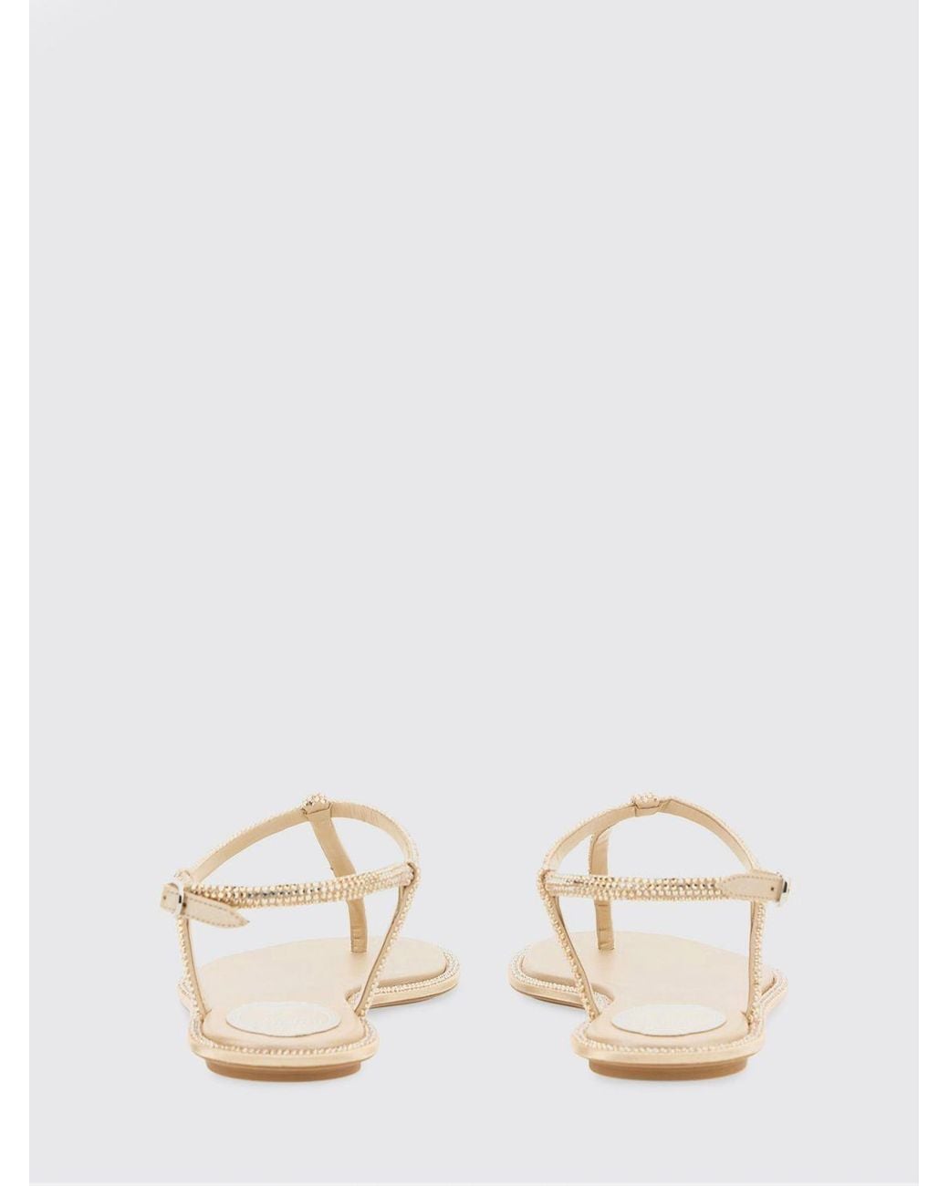 Rene Caovilla Natural Diana Nappa Leather Sandals With Rhinestones