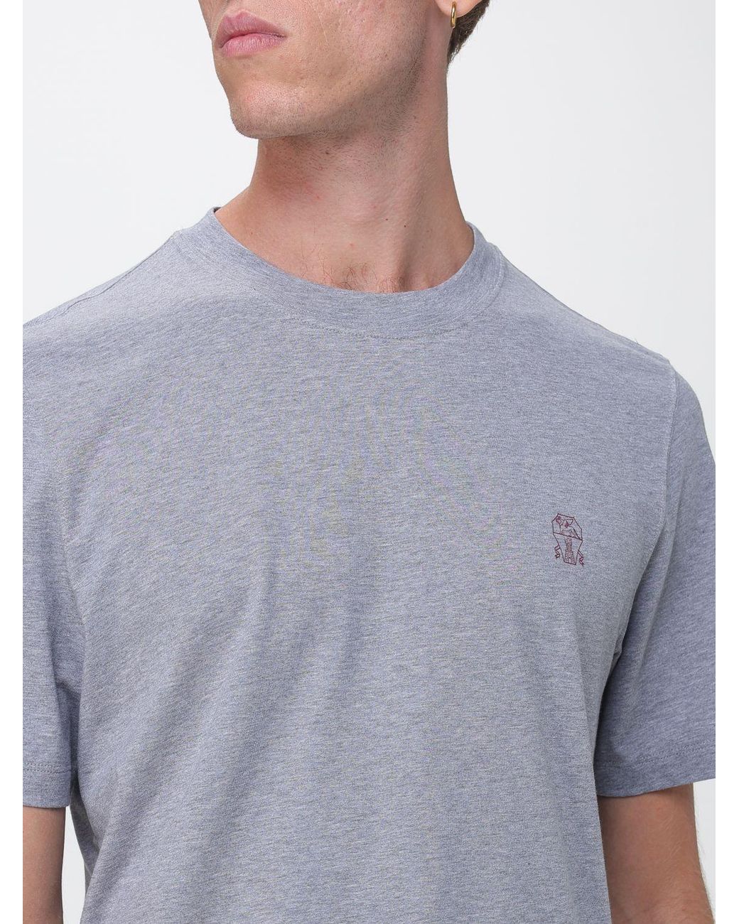 Brunello Cucinelli Blue Cotton Crew-Neck T-Shirt With Contrast Logo for men