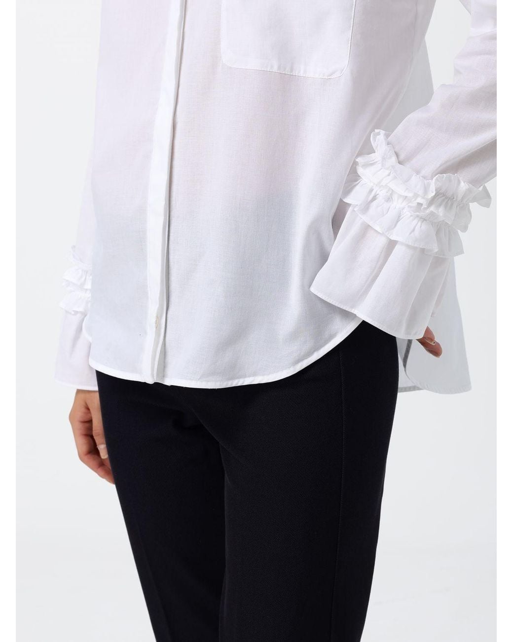 Max Mara White Cotton Shirt With V-Neck And Ruffle Appliqués