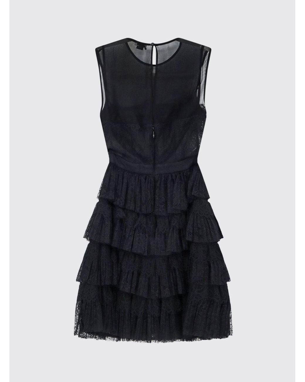 Elisabetta Franchi Black A-Line Off-The-Shoulder Lace And Tulle Mini Dress With Ruffles