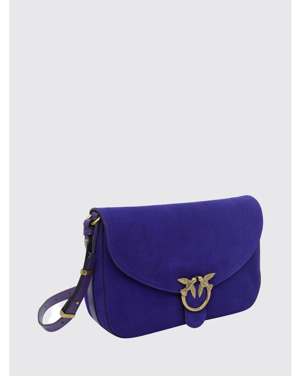 Pinko Purple Mini Love Bag Suede Crossbody Bag With Love Birds Logo
