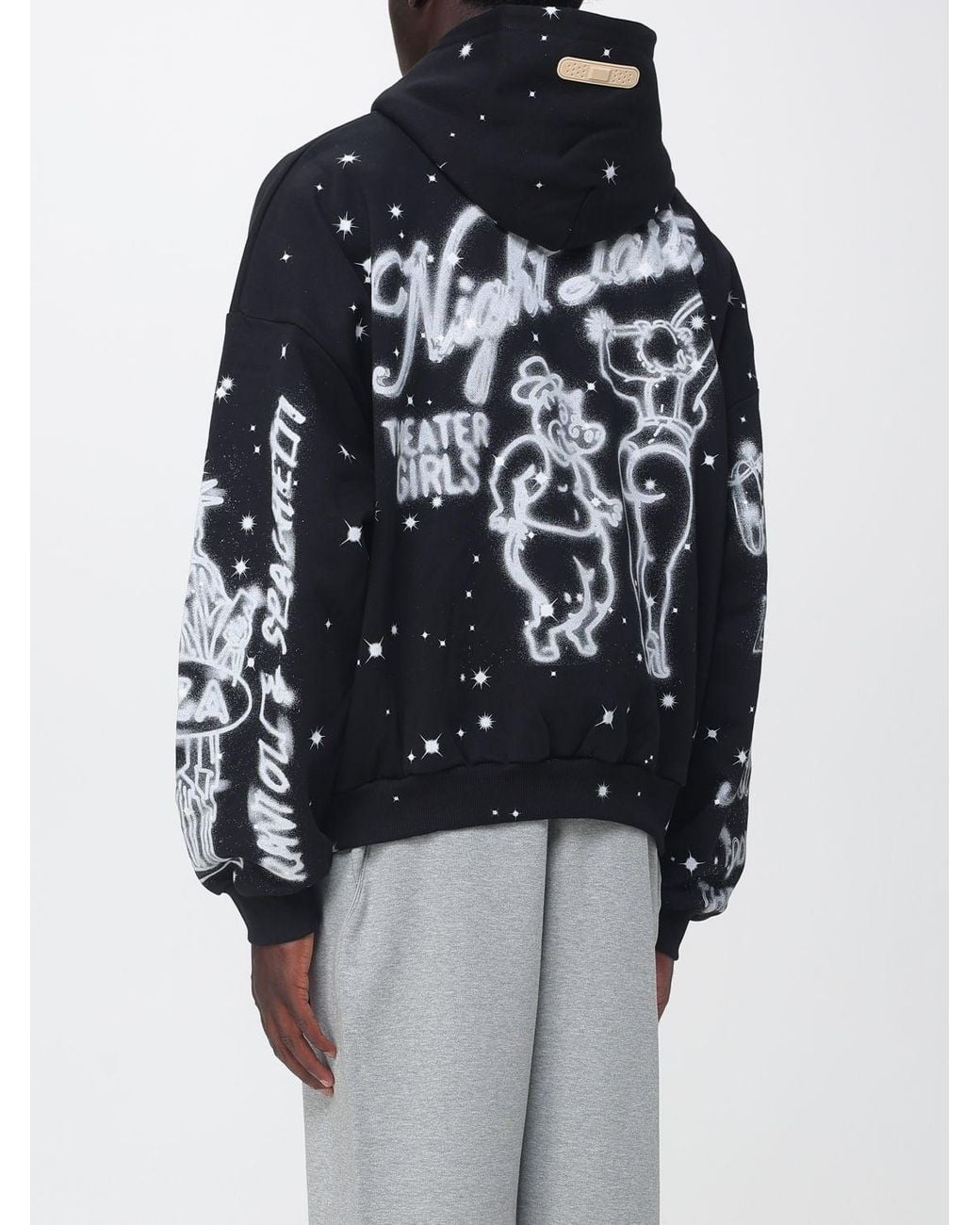 PDF Black Relaxed Fit Cotton Graphic Print Hoodie for men