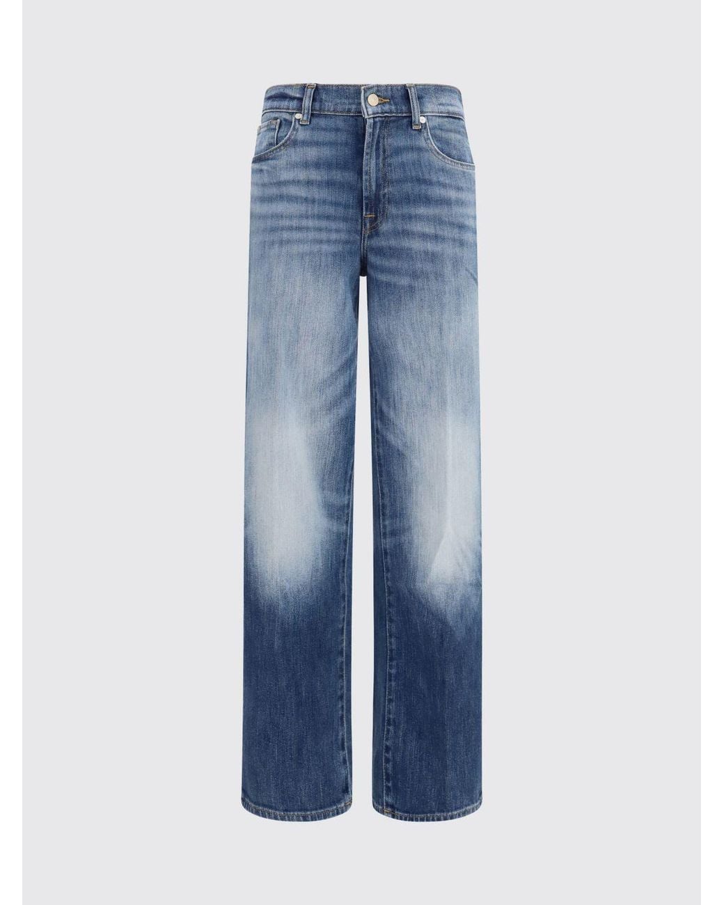 7 For All Mankind Blue Stovepipe High-Waisted Straight Jeans