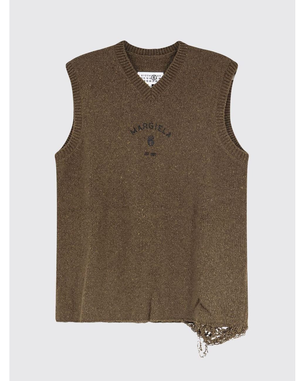 MM6 by Maison Margiela Green V-Neck Wool-Blend Knit Vest With Contrast Logo for men