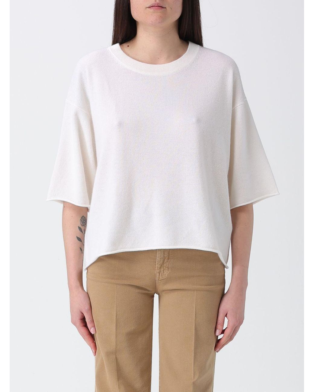 Allude White Cashmere Crew-Neck Pullover