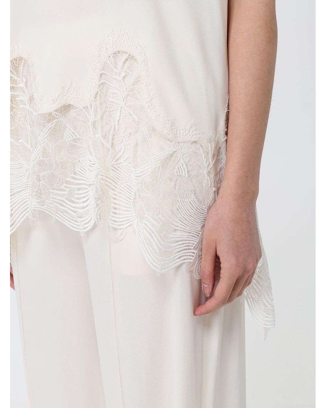 Fabiana Filippi White Silk Blend Crew-Neck Blouse With Lace Inserts