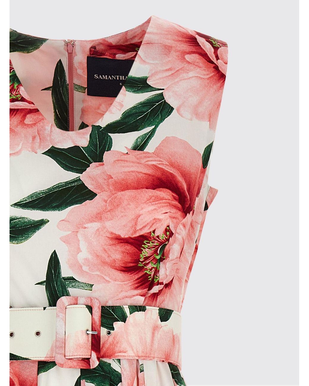 Samantha Sung White A-Line Liberty Floral Print Cotton Midi Dress