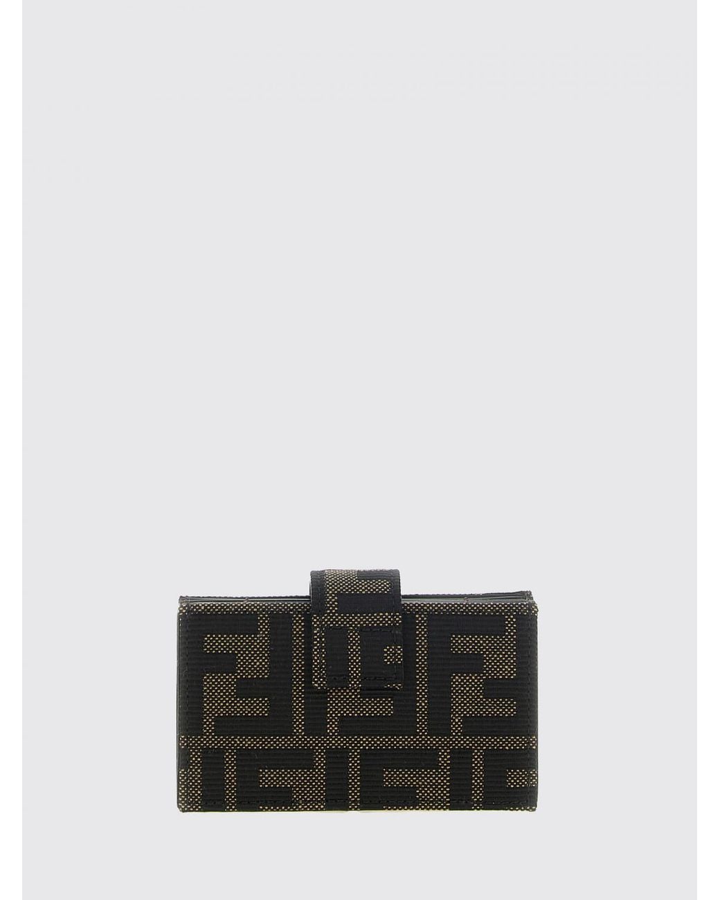 Fendi Black Ff Monogram Jacquard Fabric Card Holder With Snap Closure