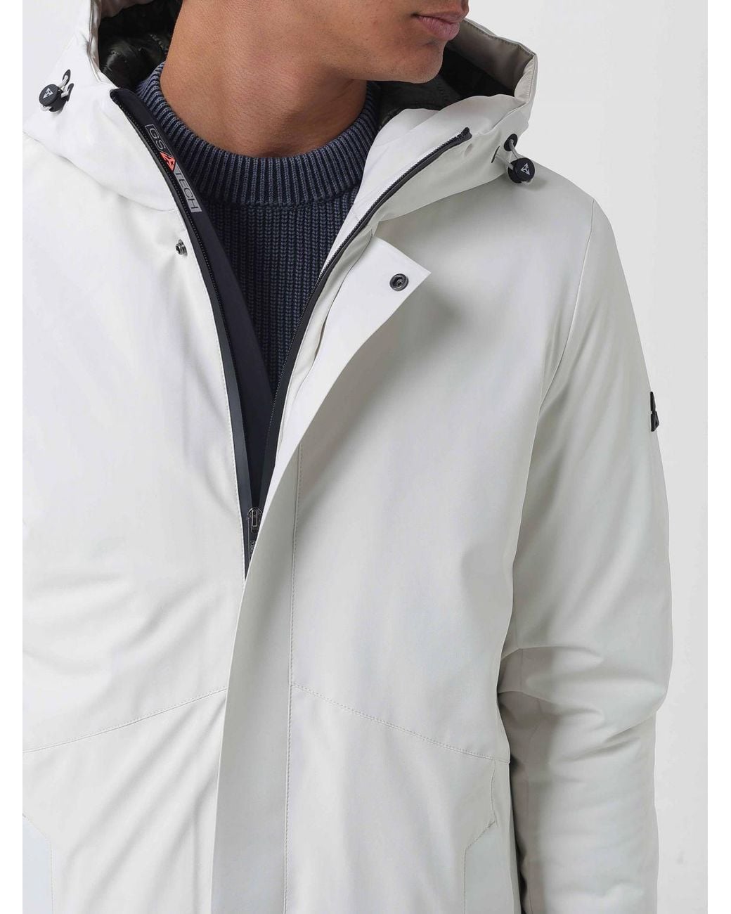 Heskimo White Short Windproof Stretch Nylon Parka With Padded Hood for men