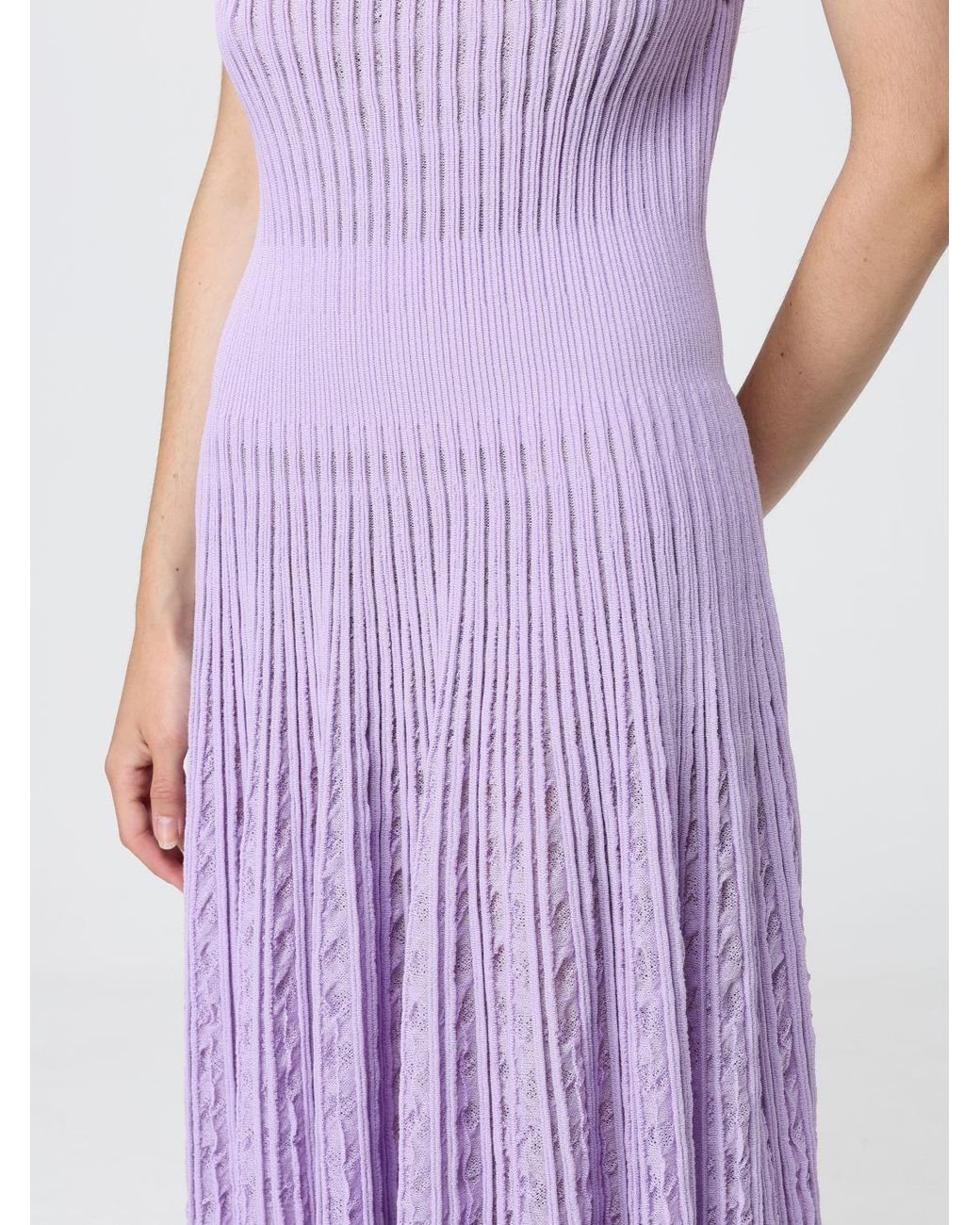 Antonino Valenti Purple Pleated Knit Off-The-Shoulder Midi Dress
