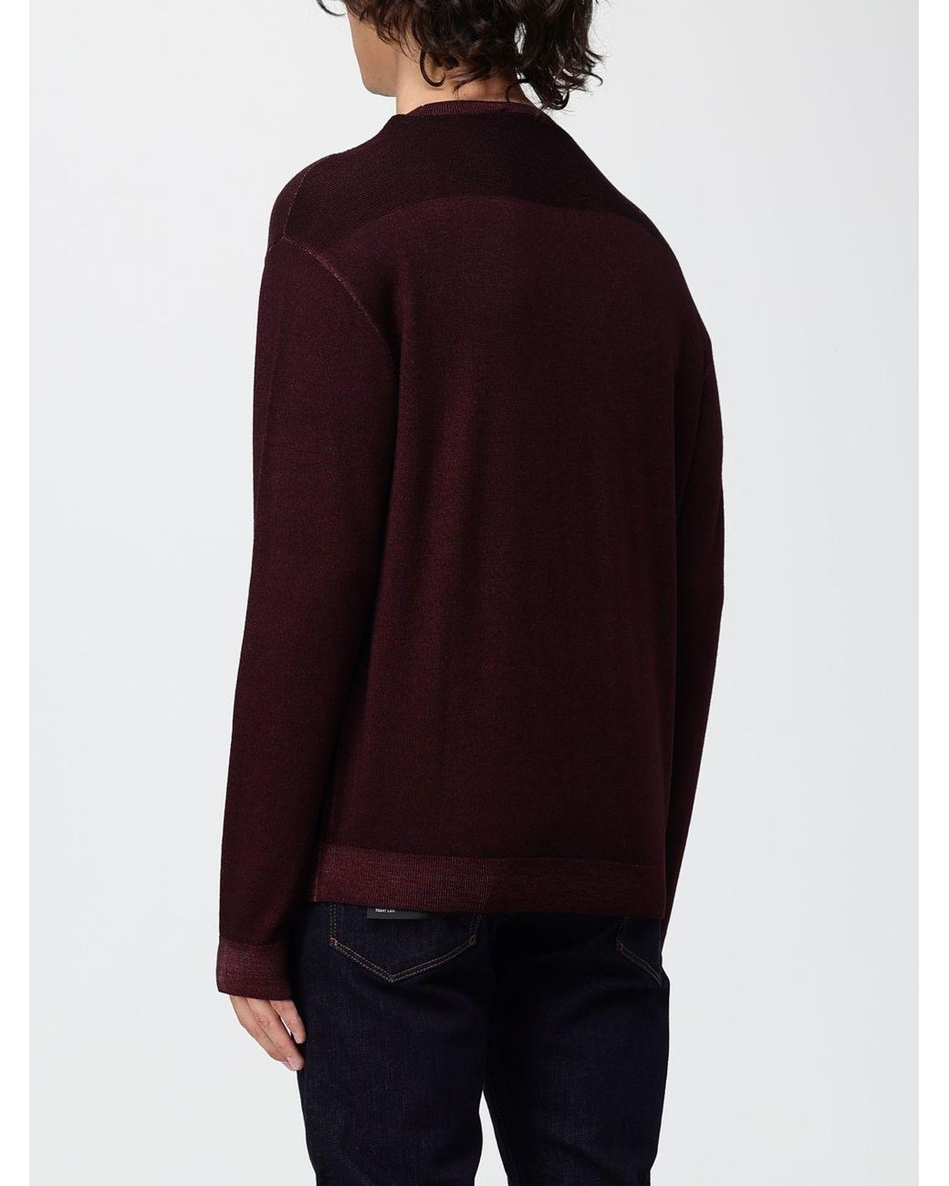 Emporio Armani Purple Wool Crewneck Jumper With Long Sleeves And Ribbed Trims for men