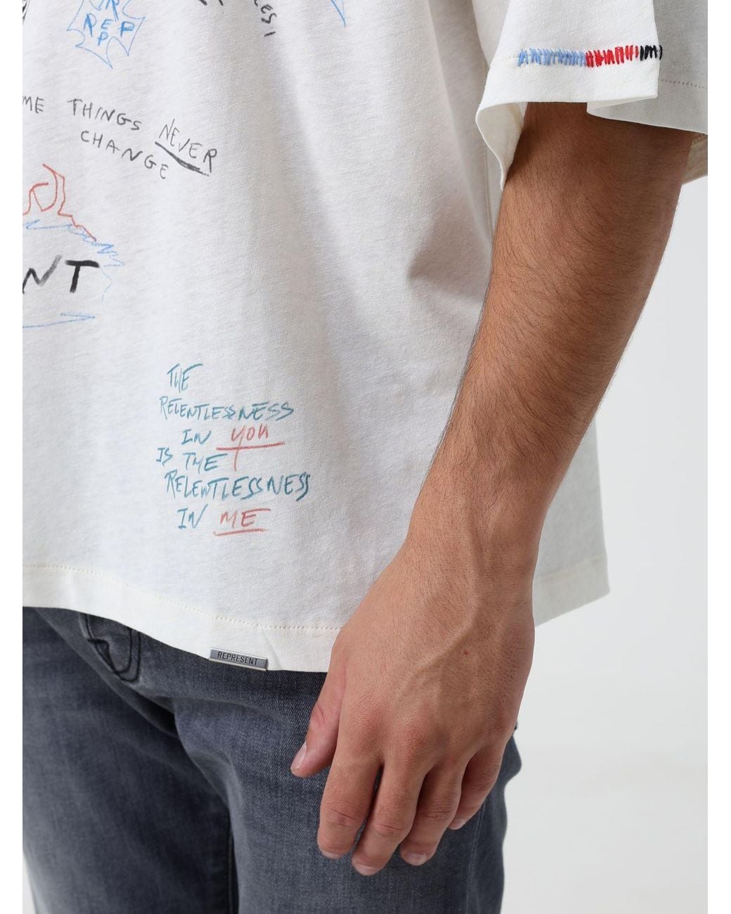 Represent White Relaxed Fit Cotton T-Shirt With Graphic Print for men