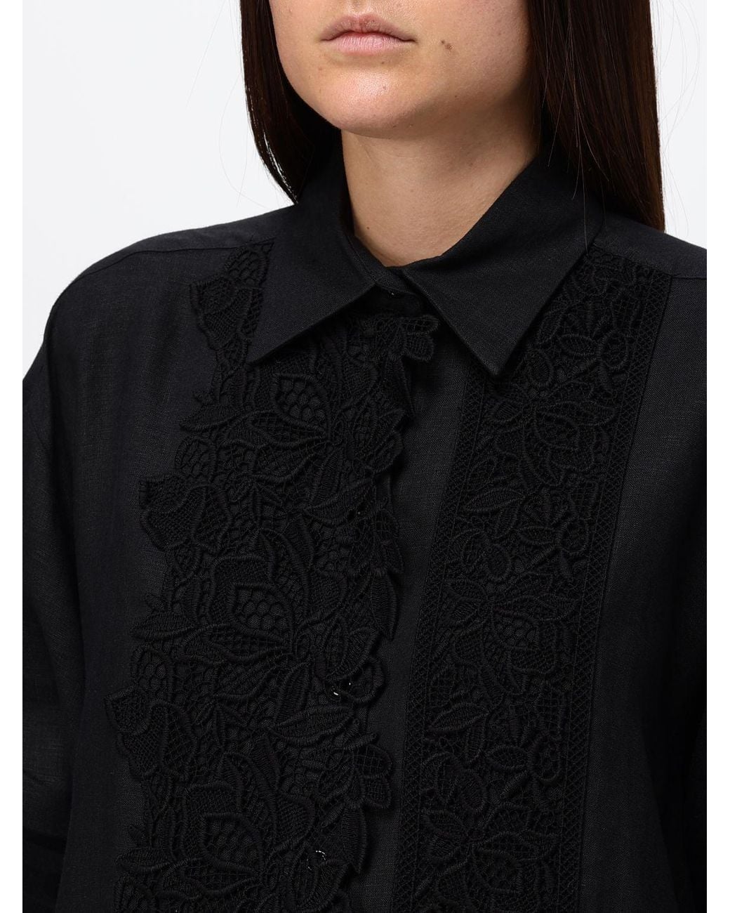 Ermanno Scervino Black Relaxed Fit Linen Shirt With Lace Inserts