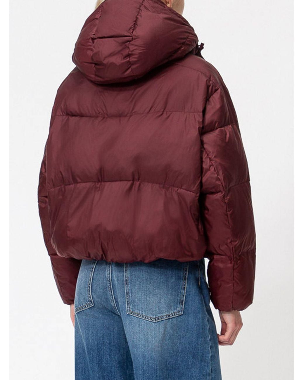 Twinset Red Short Quilted Nylon Puffer Jacket With Hood And Peak Lapels