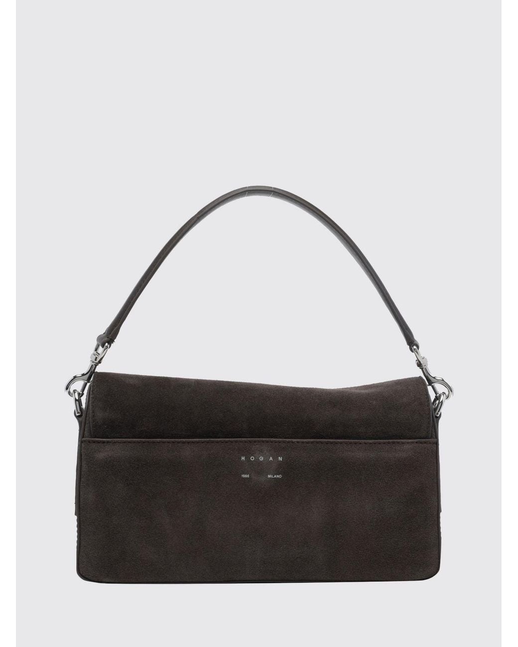 Hogan Black H-Turn Suede Shoulder Bag With Turn-Lock Closure