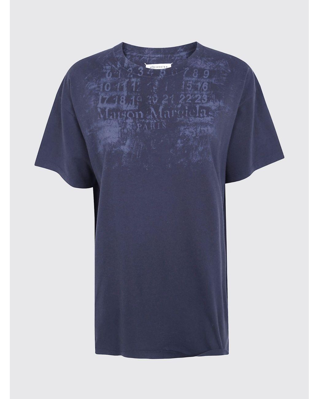 Maison Margiela Blue Cotton T-Shirt With Numeric Logo And Dropped Shoulders for men