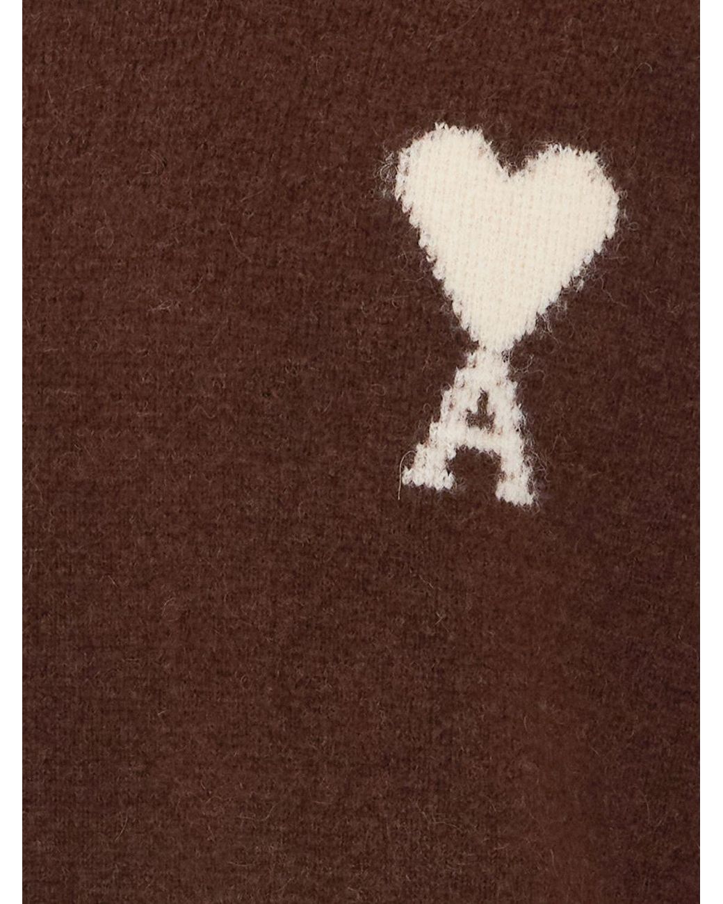 AMI Brown Wool And Alpaca Blend Jacquard Logo Crewneck Jumper