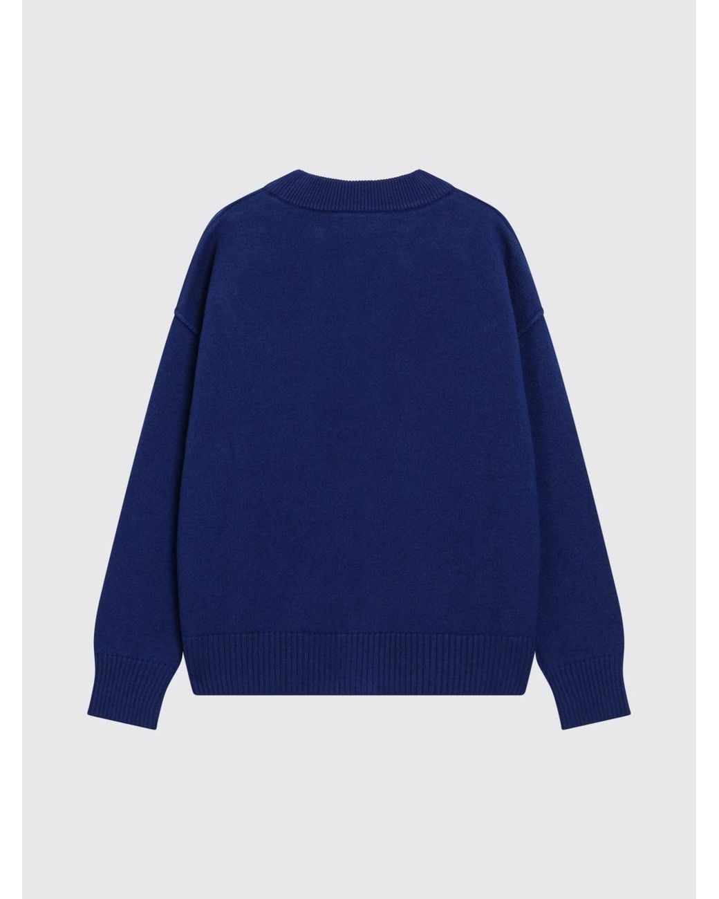 AMI Blue V-Neck Pure Wool Cardigan With Contrast Logo for men