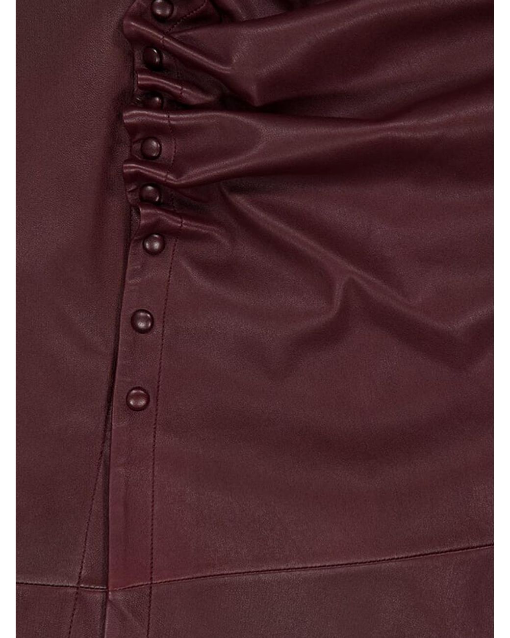 Rabanne Red Asymmetrical Draped Leather Midi Dress With Square Neckline
