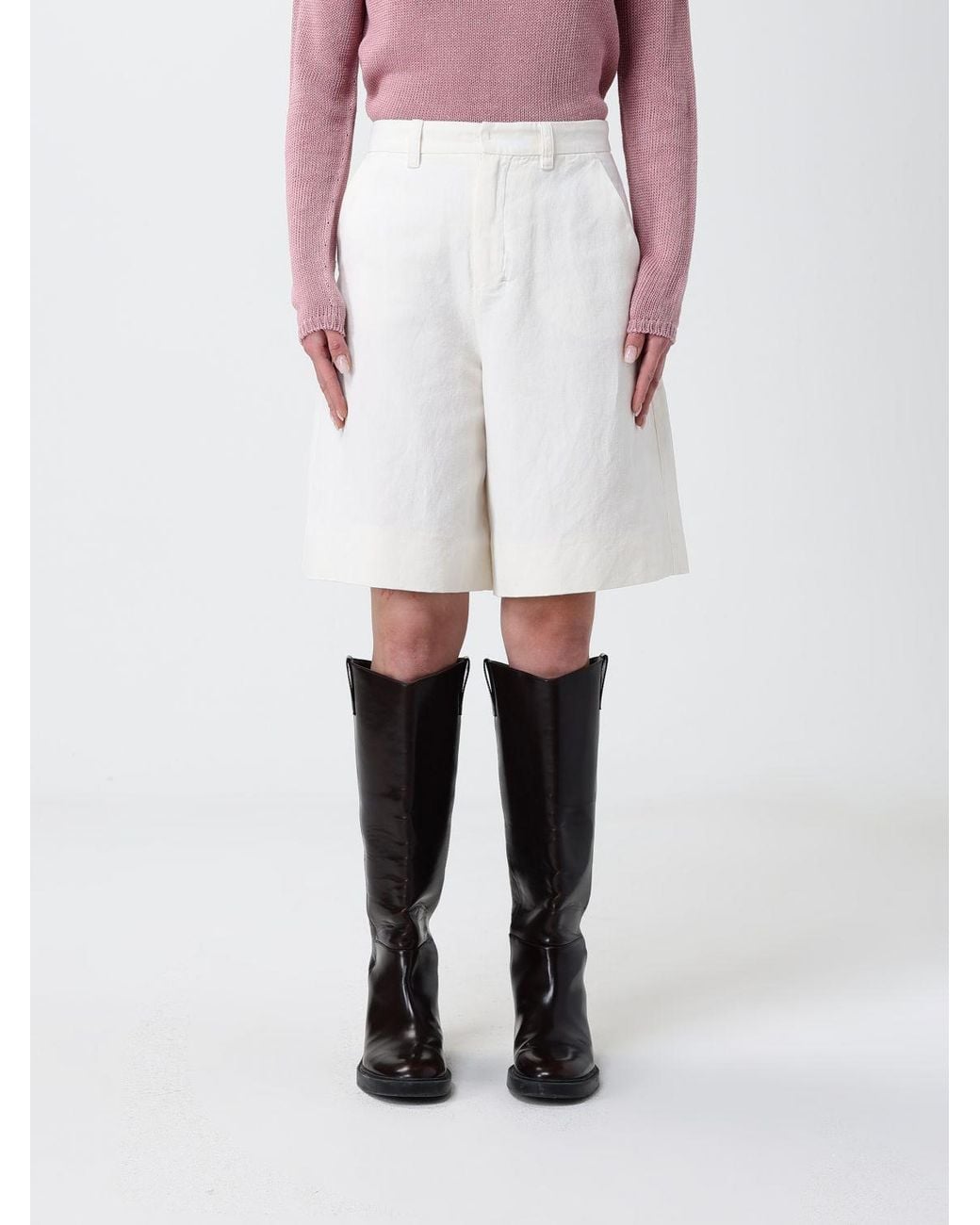 Max Mara White Cotton And Linen Shorts