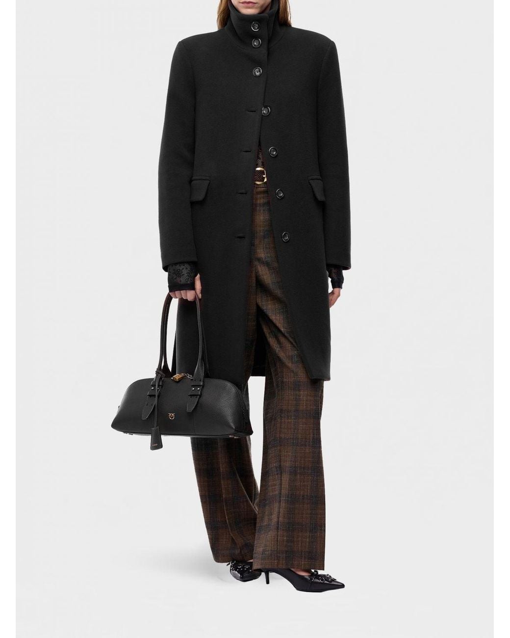 Pinko Black Single-Breasted Knee-Length Coat