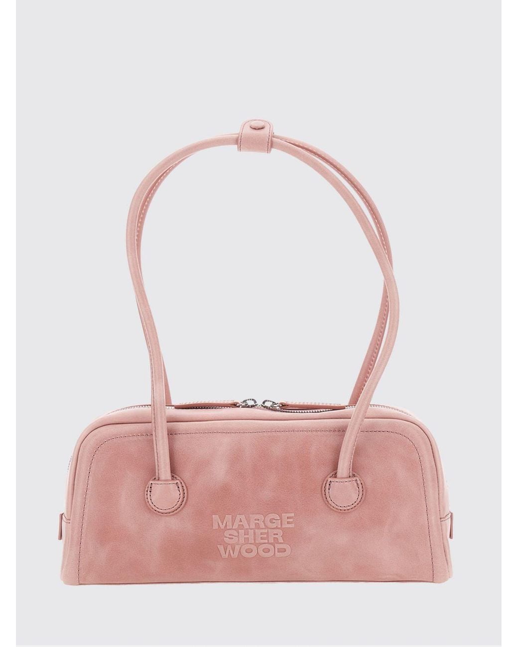 MARGE SHERWOOD Pink Boston Flared Leather Shoulder Bag With Double Handle