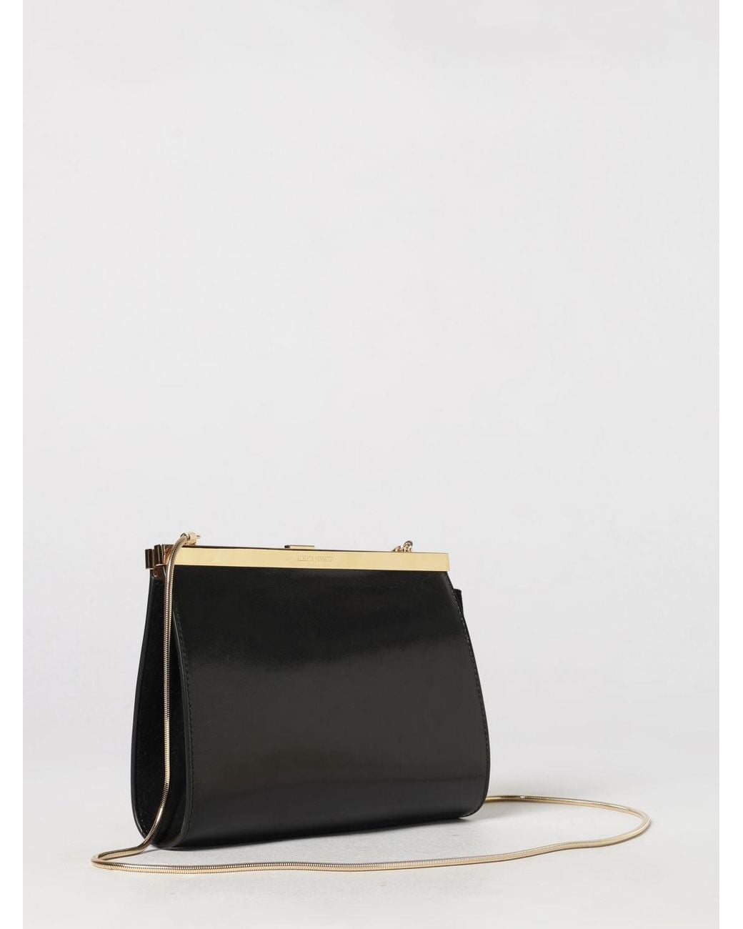 Alberta Ferretti Black Smooth Leather Clutch With Removable Chain Strap