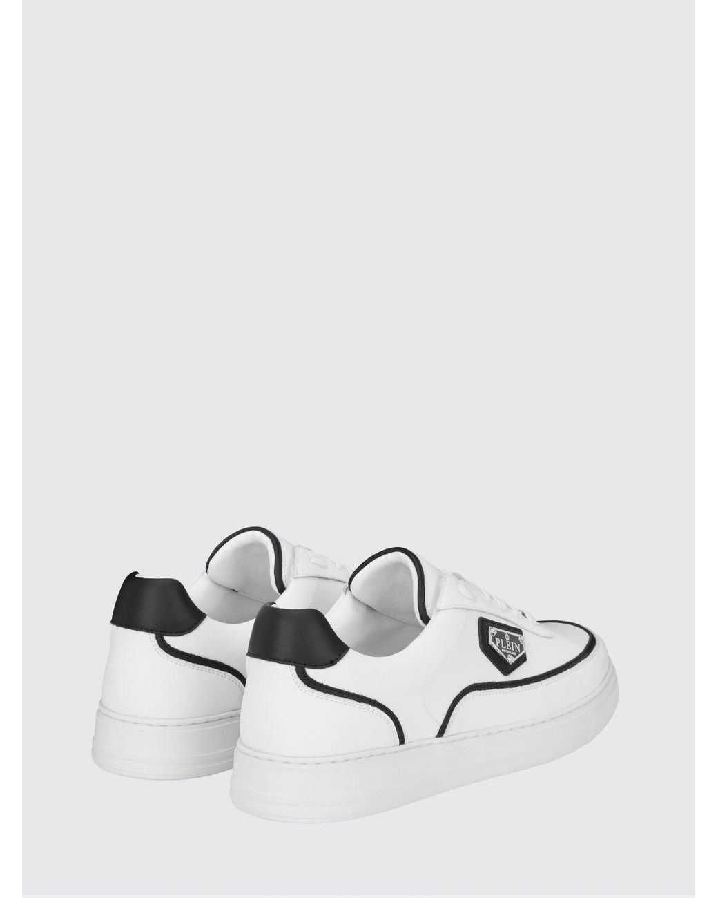 Philipp Plein White Two-Tone Leather Low-Top Trainers With Applied Logo for men