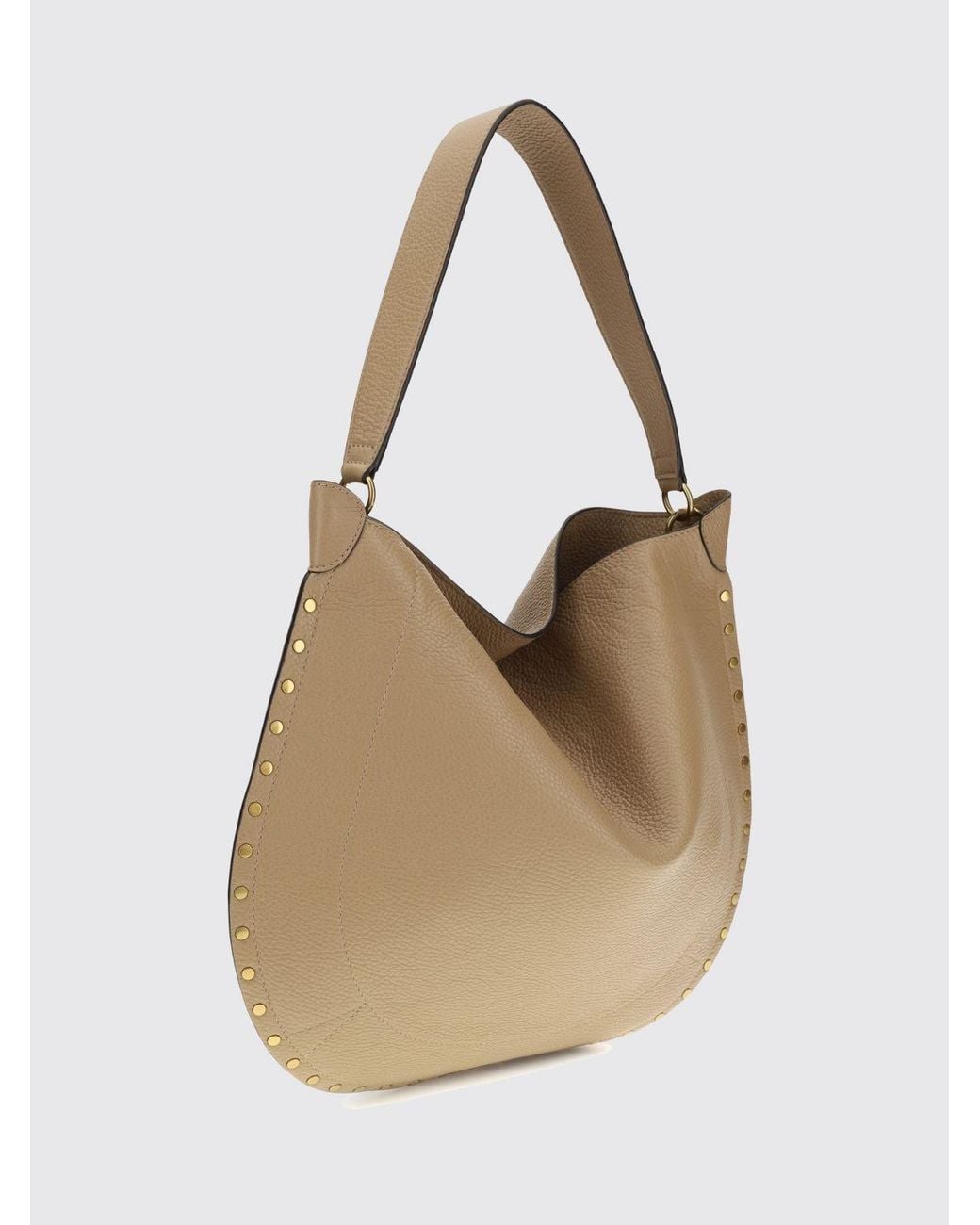 Isabel Marant Natural Oskan Studded Calfskin Hobo Bag With Removable Pouch