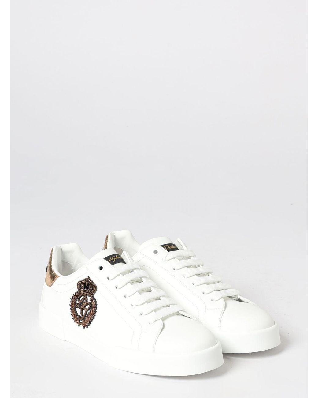Dolce & Gabbana White Dolce &Amp Gabbana Portofino Leather Trainers With Patches And Monogram for men
