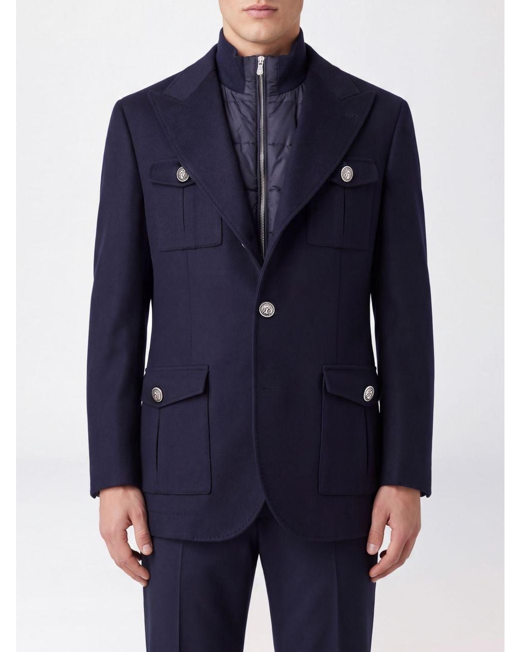Brunello Cucinelli Blue Single-Breasted Short Coat for men