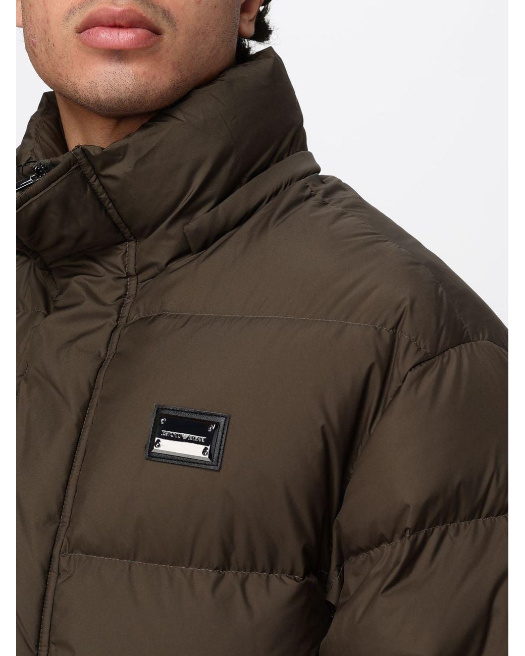 Emporio Armani Brown Quilted Nylon Down Jacket With Hood And Concealed Closure for men