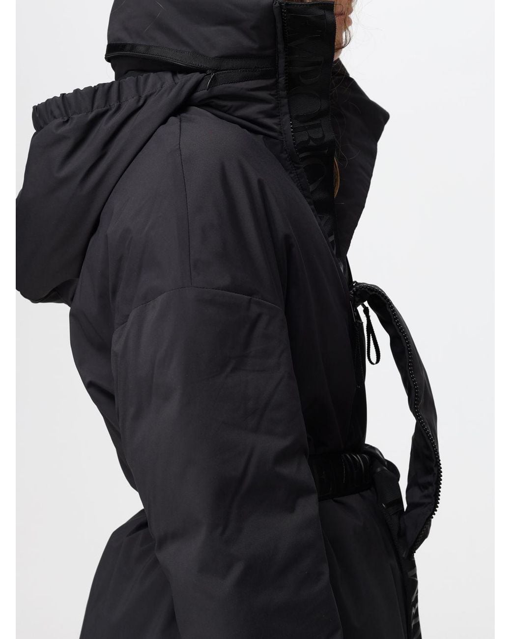 Emporio Armani Blue Knee-Length Puffer Jacket With Packable Hood And Belted Waist