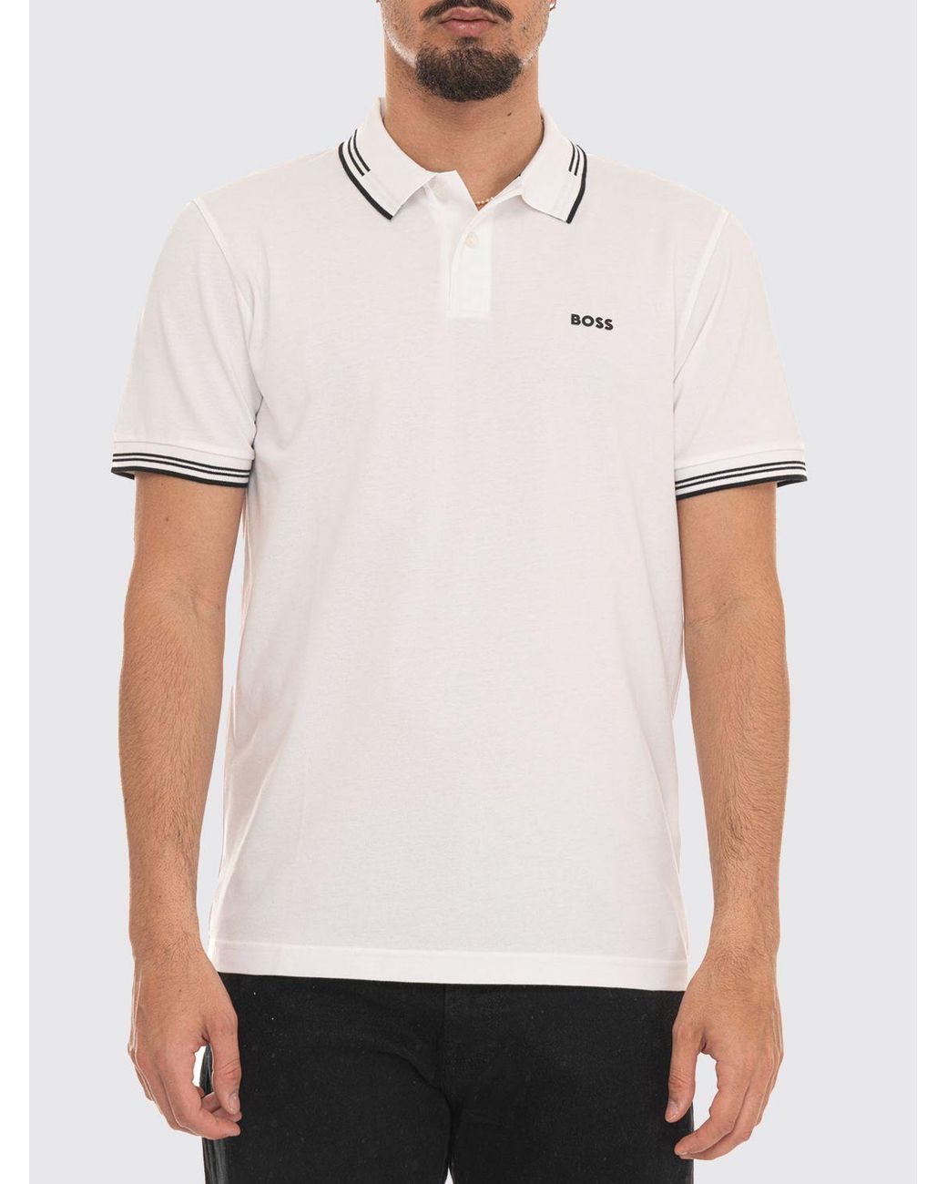Boss White Cotton Polo With Logo for men