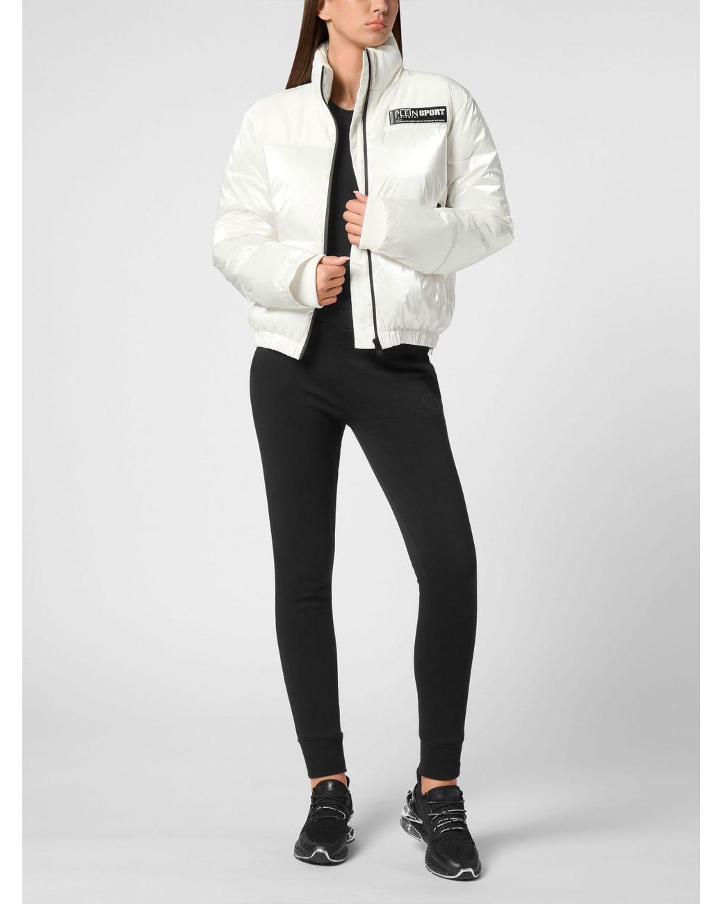 Philipp Plein White Cropped Quilted Bomber Jacket With High Neck
