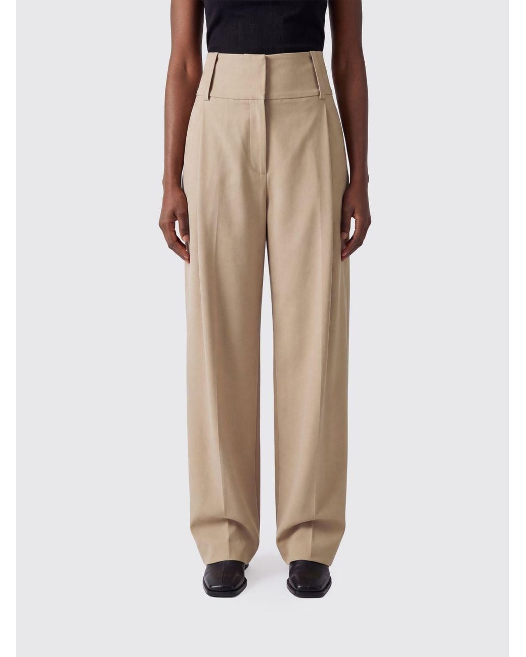 Sportmax Natural High-Waisted Tailored Virgin Wool Palazzo Trousers