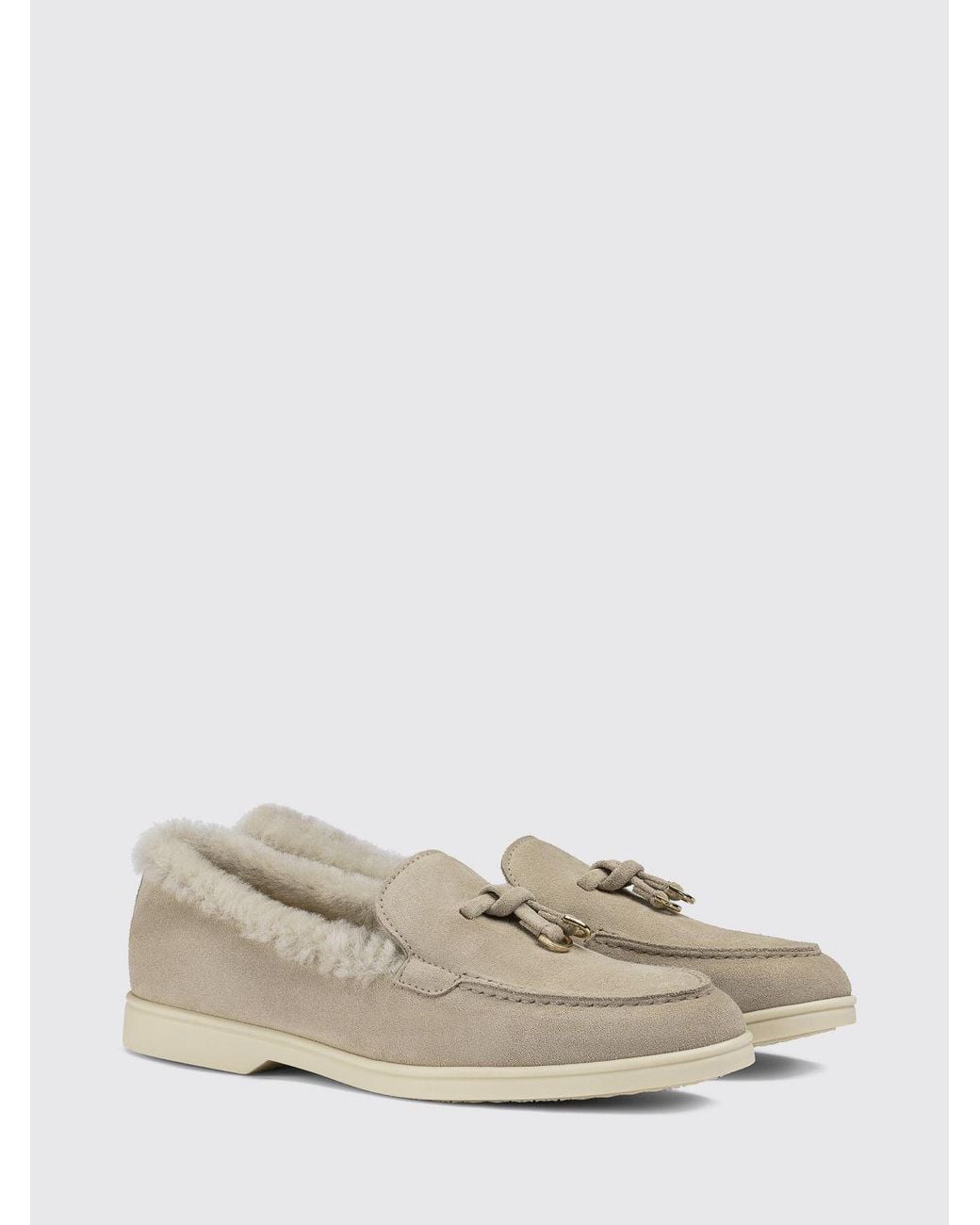 Doucal's Natural Suede Loafers With Shearling Lining