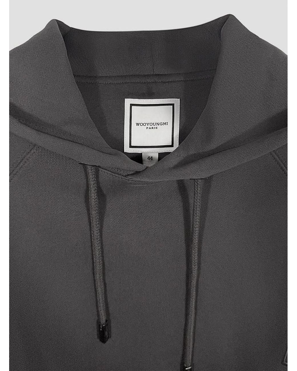 Wooyoungmi Gray Slim Fit Cotton Hoodie With Drawstring And Kangaroo Pocket for men