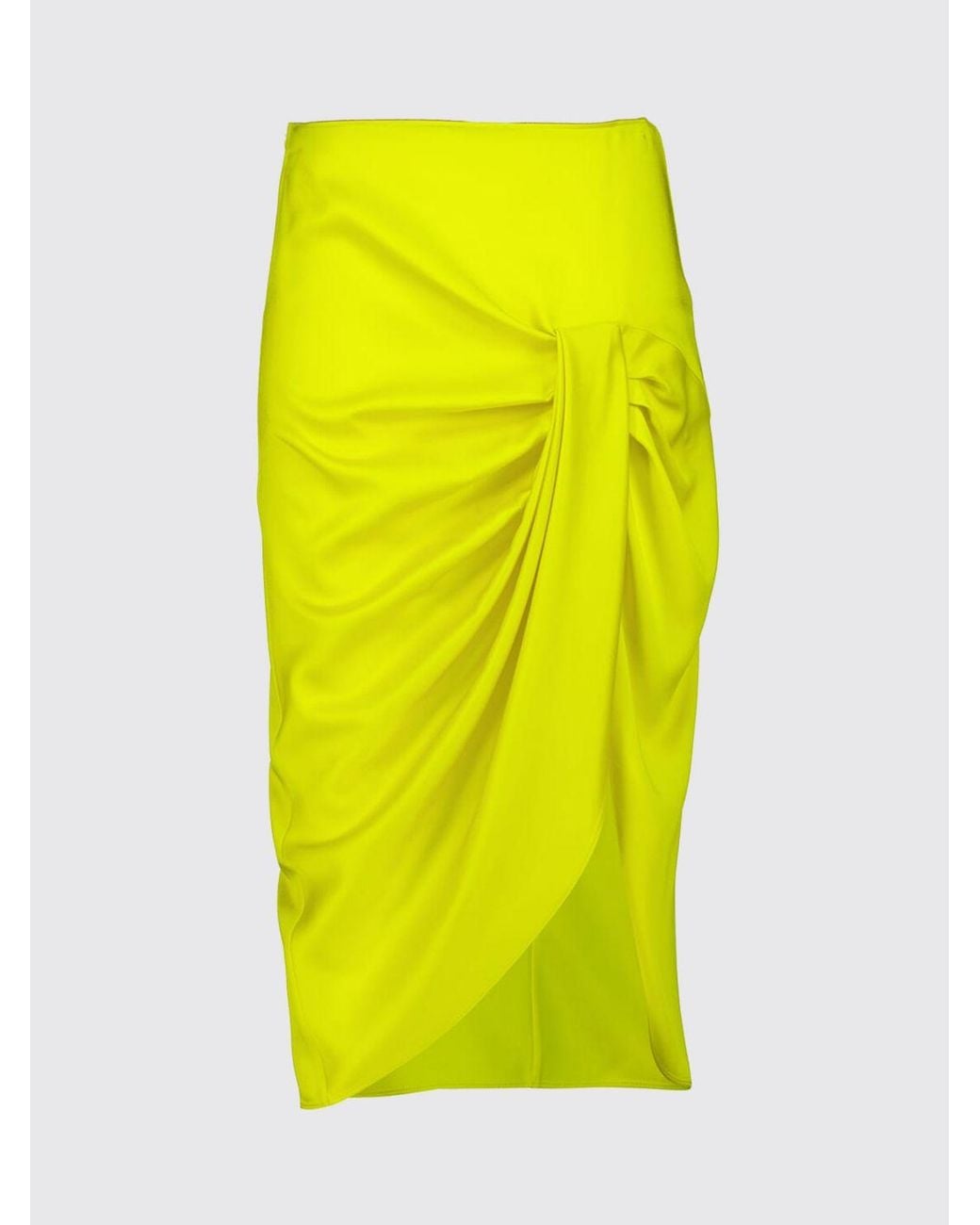 Stella McCartney Yellow Draped Jersey Midi Pencil Skirt With High Waist And Asymmetrical Hem