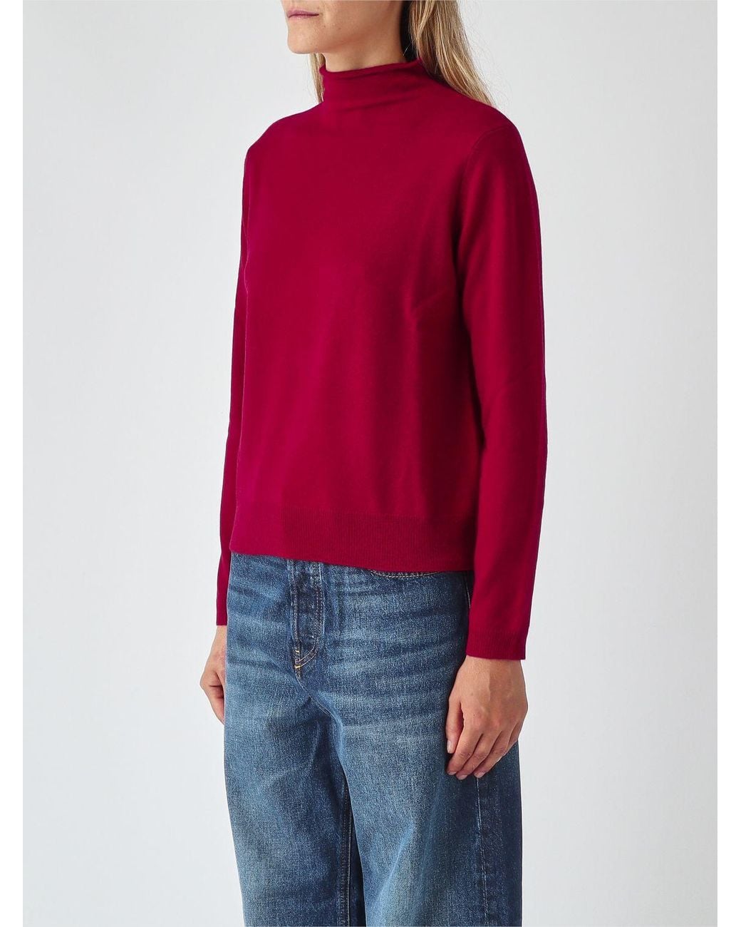 Max Mara Red Wool And Cashmere Roll Neck Jumper With Dropped Shoulders